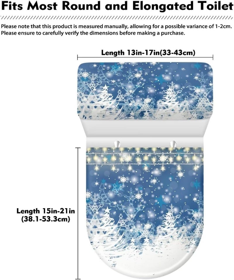 Kathyboom Snow Christmas Tree Toilet Lid Cover Tank Lid Covers Splash Resistant Toilet Seat Covers with Elastic Edge Fit Most Round and Elongated Toilet Bathroom Decor - Image 5